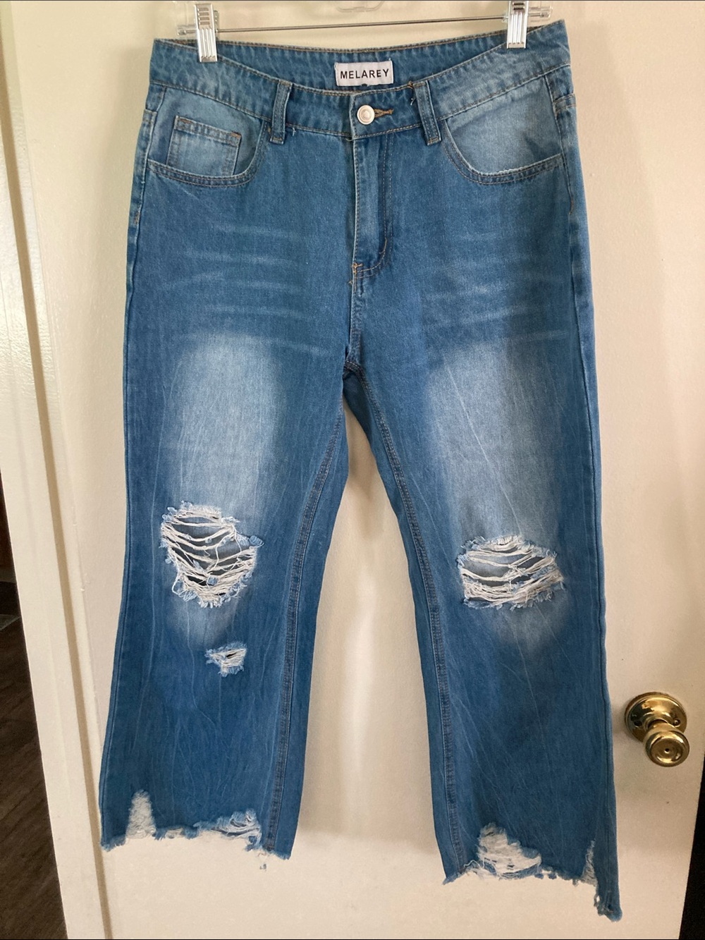 Men's Straight Distressed Jeans - Blue